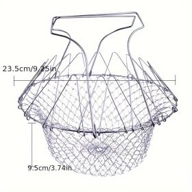 1pc; Frying Basket; Stainless Steel Frying Basket; Kitchen Foldable Steam Rinse Strain; Household Fry Basket Strainer; Kitchen Cooking Tool For F