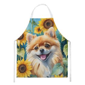 Pomeranian in Sunflowers Apron Cooking Kitchen Server Baking Crafts Gardening for Adult Women Men, Unisex, Large, Multicolor