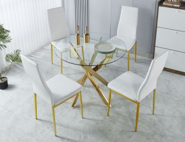 1+4,5pieces dining set, Table metal leg Mid-century Dining Table for 4-6 people With Glass Table Top, Pedestal Dining Table